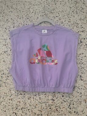 adidas Lavender Crop Muscle Tee with Multicolor Logo